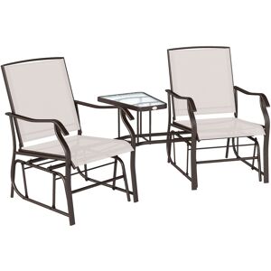 Outsunny Garden Double Glider Rocking Chairs Gliding Love Seat with Middle Table Conversation Set Patio Backyard Relax Outdoor Furniture Beige Outsunny Garden Double Glider Rocking Chairs Gliding Love Seat with Middle Table Conversation Set Patio Backyard Relax Outdoor Furniture Beige