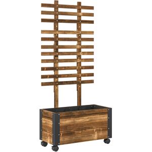 Outsunny Raised Garden Bed with Trellis, Outdoor Wooden Planter Box with Metal Corners and Wheels, Raised Bed for Garden Outsunny Raised Garden Bed with Trellis, Outdoor Wooden Planter Box with Metal Corners and Wheels, Raised Bed for Garden