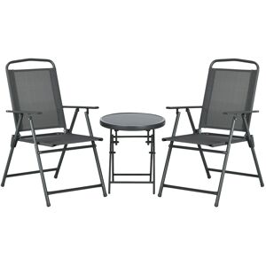 Outsunny 3 Pcs Garden Table and Chairs, Outdoor Bistro Set, Patio Conversation Furniture Set w/ Foldable Armchairs & Glass Top Coffee Table, Dark Grey Outsunny 3 Pcs Garden Table and Chairs, Outdoor Bistro Set, Patio Conversation Furniture Set w/ Foldable Armchairs & Glass Top Coffee Table, Dark Grey