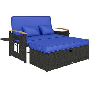 Outsunny Double Garden Rattan Daybed, Wicker Sun Bed Chaise Lounger with Storage Ottoman, 4-Level Adjustable Backrest, Brown Outsunny Double Garden Rattan Daybed, Wicker Sun Bed Chaise Lounger with Storage Ottoman, 4-Level Adjustable Backrest, Brown