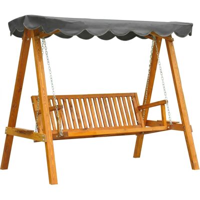 Outsunny 3 Seater Garden Swing Seat with Canopy, Wooden Swing Chair, Outdoor Hammock Bench for Balcony Patio Porch, Dark Grey Outsunny 3 Seater Garden Swing Seat with Canopy, Wooden Swing Chair, Outdoor Hammock Bench for Balcony Patio Porch, Dark Grey