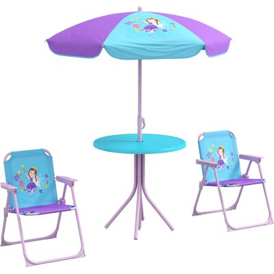 Outsunny Kids Picnic Table and Chair Set, Fairy Themed Outdoor Garden Furniture w/ Foldable Chairs, Adjustable Parasol Aosom UK Outsunny Kids Picnic Table and Chair Set, Fairy Themed Outdoor Garden Furniture w/ Foldable Chairs, Adjustable Parasol Aosom UK