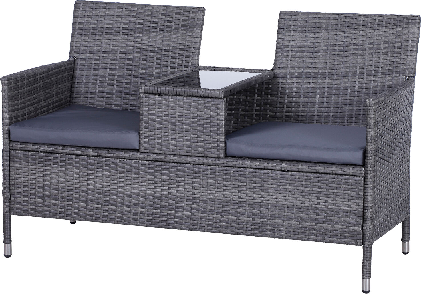 Outsunny Garden Rattan 2 Seater Companion Seat Wicker Love Seat Weave Partner Bench with Cushions Patio Outdoor Furniture - Grey Aosom UK