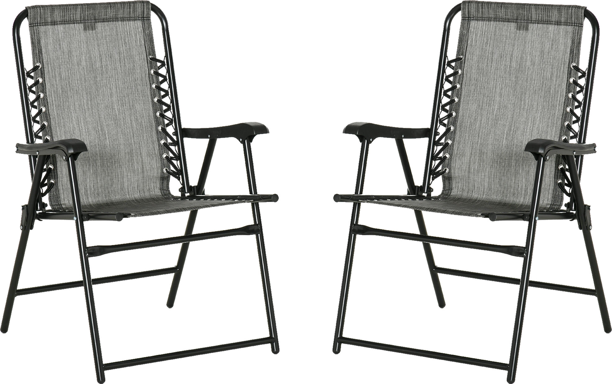 Outsunny 2 Pieces Foldable Chair Set, Outdoor Portable Loungers for Camping Pool Beach Deck, Lawn Chairs with Armrest Steel Frame, Grey Aosom UK