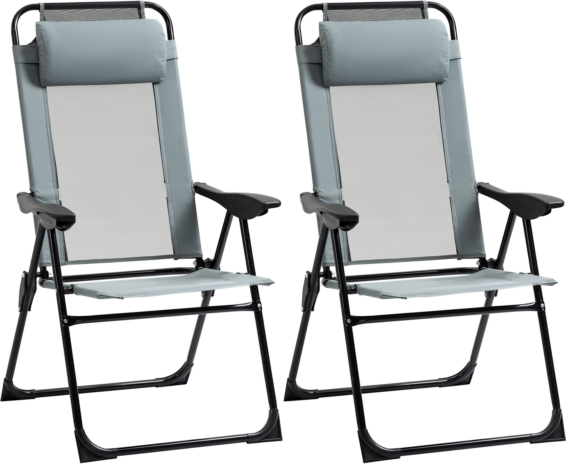 Outsunny Set of 2 Portable Folding Recliner Chair Outdoor Patio Chaise Lounge Chair with Adjustable Backrest, Grey