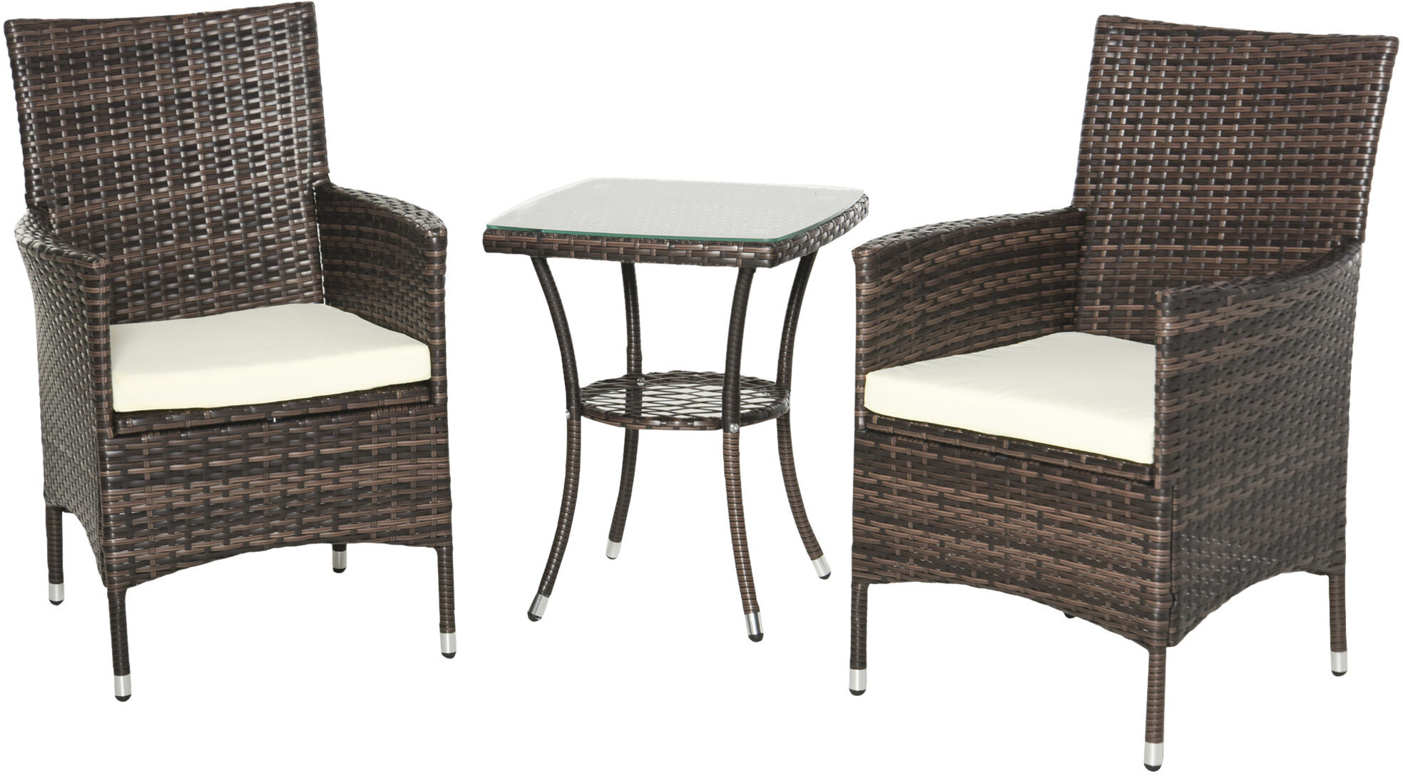 Outsunny Waterproof Garden Outdoor Rattan Furniture Bistro Set 3 PCs Patio Weave Companion Chair Table Set Conservatory (Brown) Aosom UK