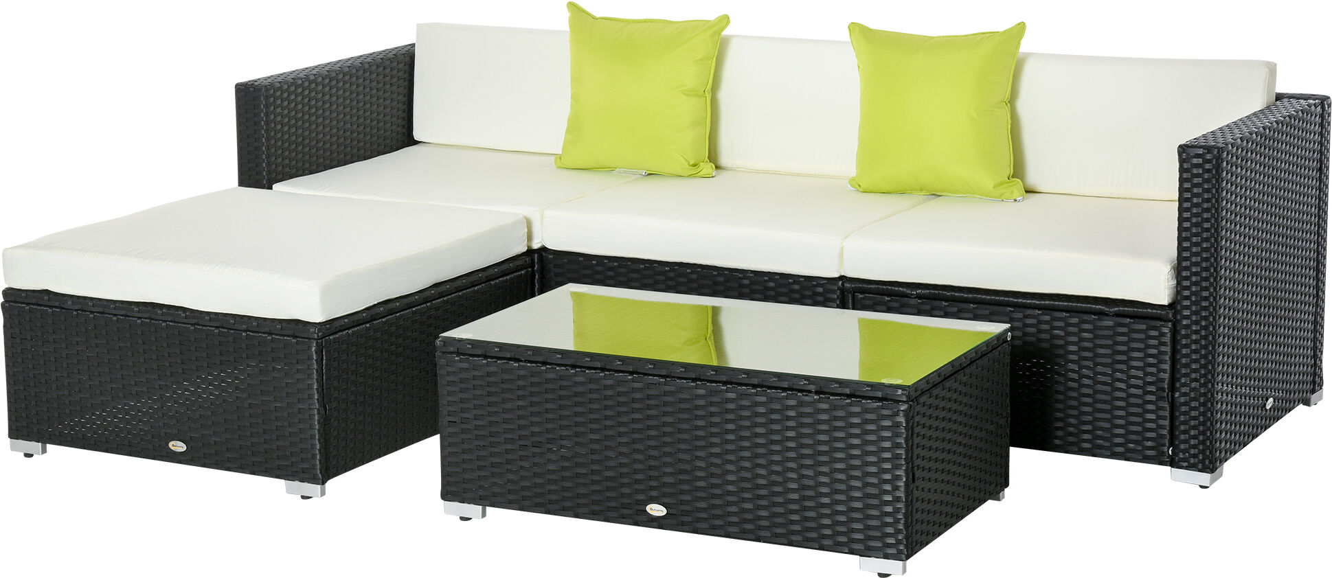 Outsunny 4-Seater Garden Rattan Furniture Outdoor Sectional Rattan Sofa Set Coffee Table Patio Furniture Metal Frame w/ Cushion Pillows Aosom UK