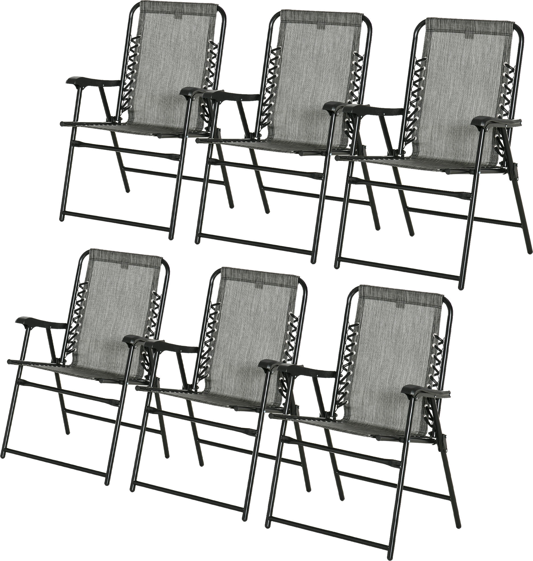 Outsunny Set of 6 Patio Folding Chair Set, Garden Portable Chairs w/ Armrest, Breathable Mesh Fabric Seat, Backrest, for Camping, Grey Aosom UK