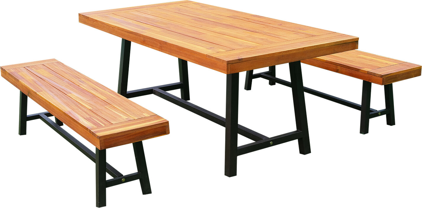 Outsunny Garden 3 Pieces Acacia Wood Picnic Table and 2 Benches Set Dining Trestle Beer Table Patio Outdoor Indoor Furniture