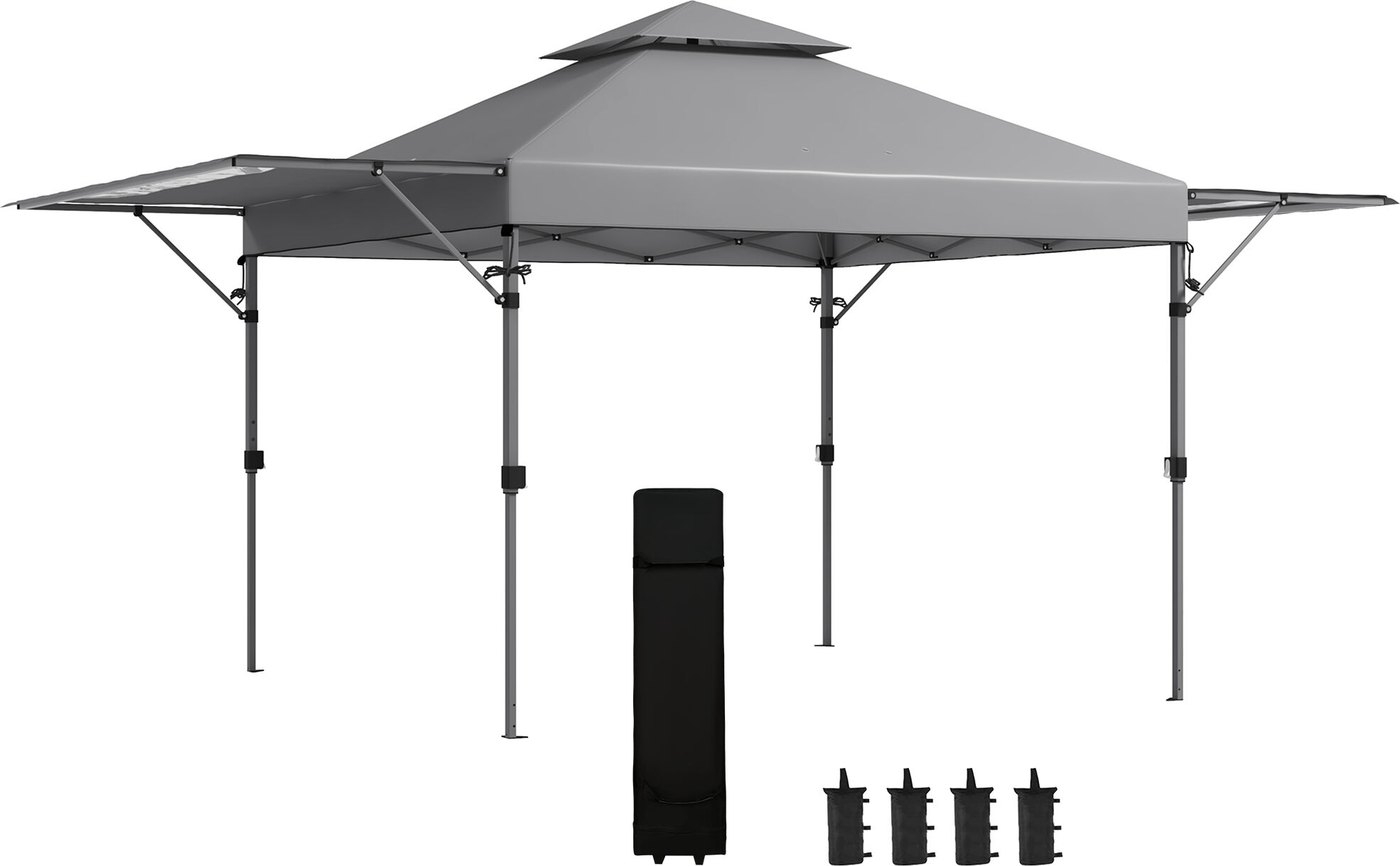 Outsunny 5 x 3(m) Pop Up Gazebo with Extend Dual Awnings, 1 Person Easy up Marquee Party Tent with 1-Button Push, Double Roof, Sandbags, Aosom UK