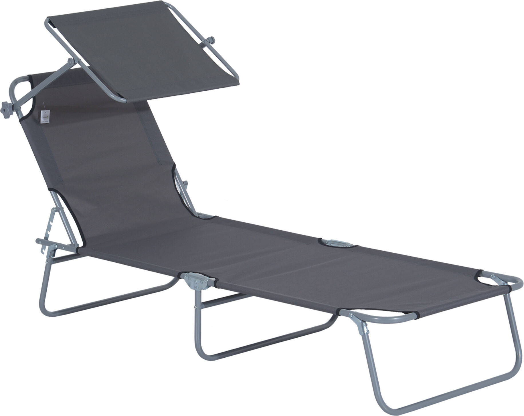 Outsunny Reclining Chair Sun Lounger Folding Lounger Seat with Sun Shade Awning Beach Garden Outdoor Patio Recliner Adjustable (Grey)