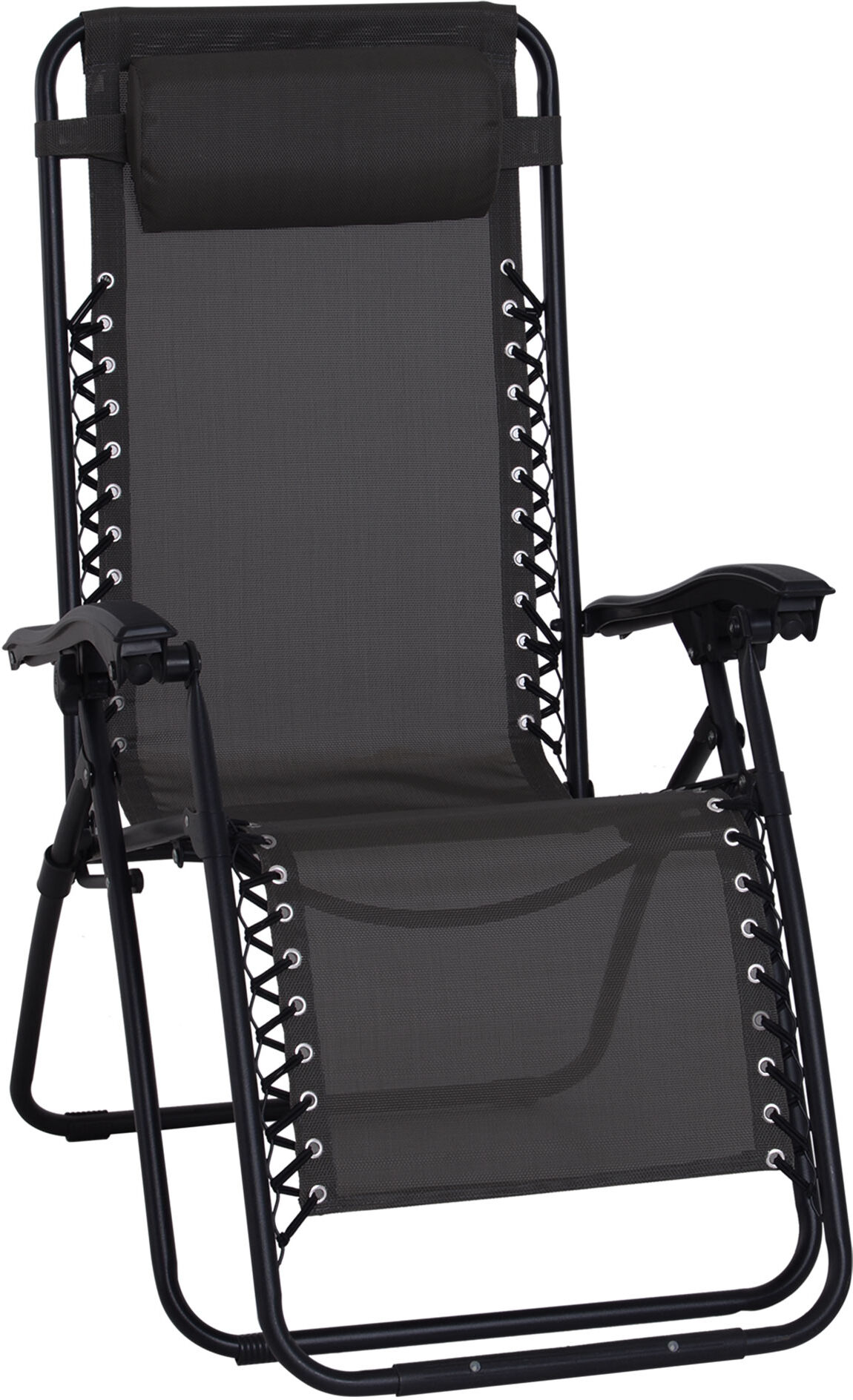 Outsunny Zero Gravity Chair, Metal Frame Outdoor Folding & Reclining Sun Lounger with Head Pillow for Patio, Decking, Gardens, Camping, Black