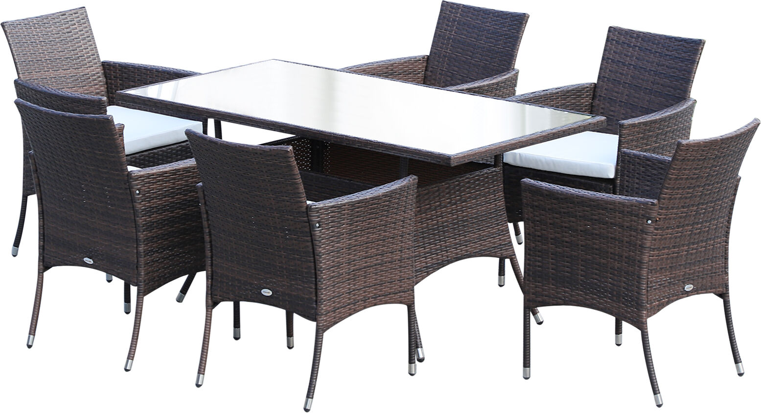 Outsunny 6-Seater Rattan Garden Furniture Dining Set 6-seater Patio Rectangular Table Cube Chairs Outdoor Fire Retardant Sponge Brown