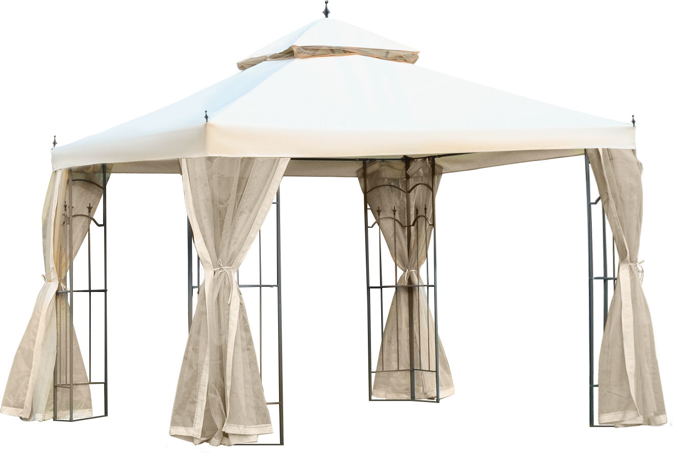 Outsunny Garden Gazebo: Double Top Canopy, 300x300cm, Outdoor Patio Event Tent with Mesh Curtain, Beige