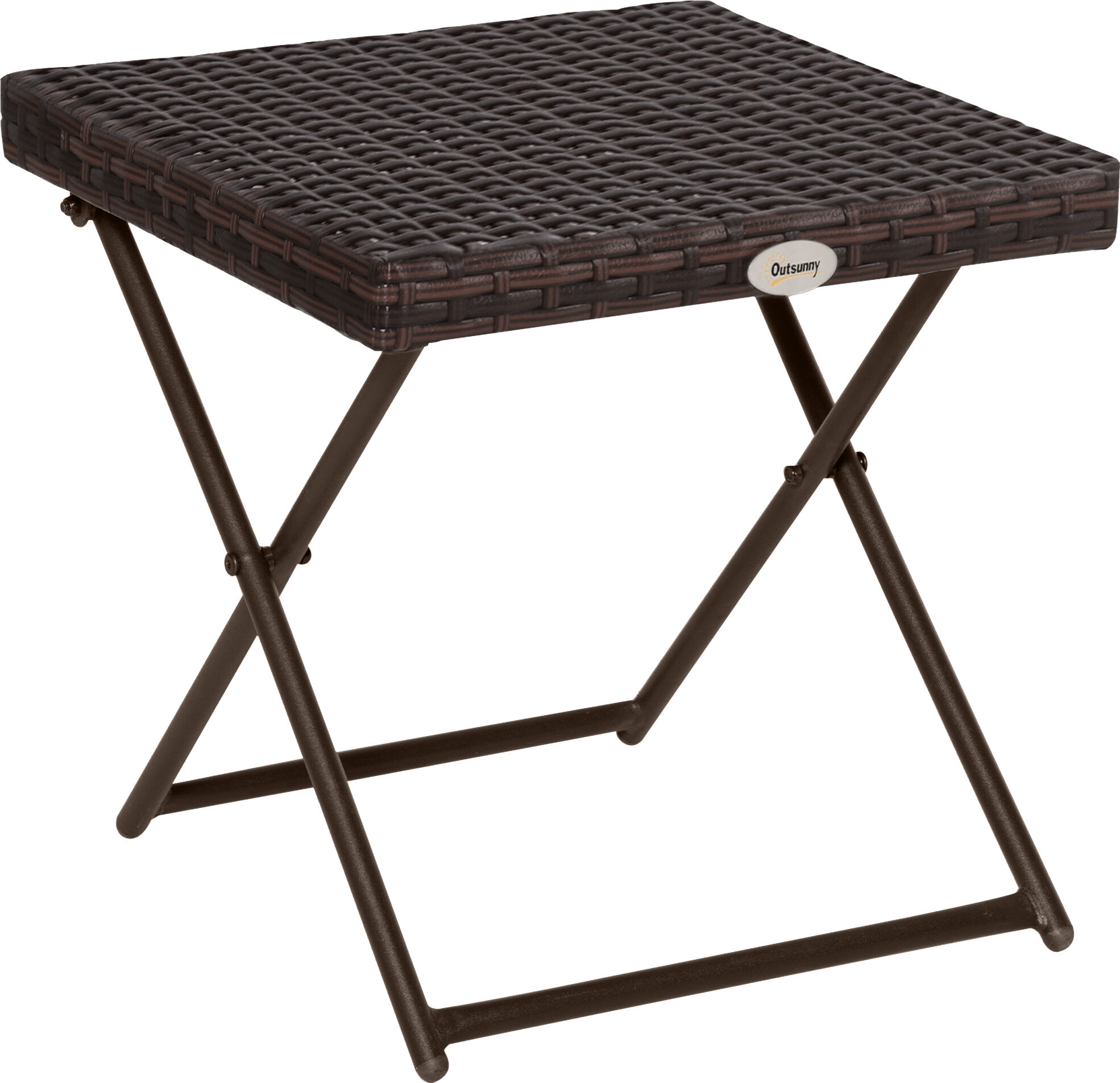 Outsunny Garden Small Folding Square Rattan Coffee Table Bistro Balcony Outdoor Wicker Weave Side Table 40H x 40L x 40Wcm Brown