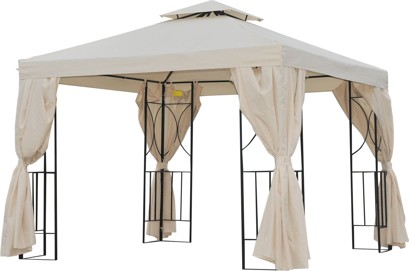 Outsunny 3 x 3 m Garden Metal Gazebo Marquee Patio Wedding Party Tent Canopy Shelter with Pavilion Sidewalls (Beige) Aosom UK
