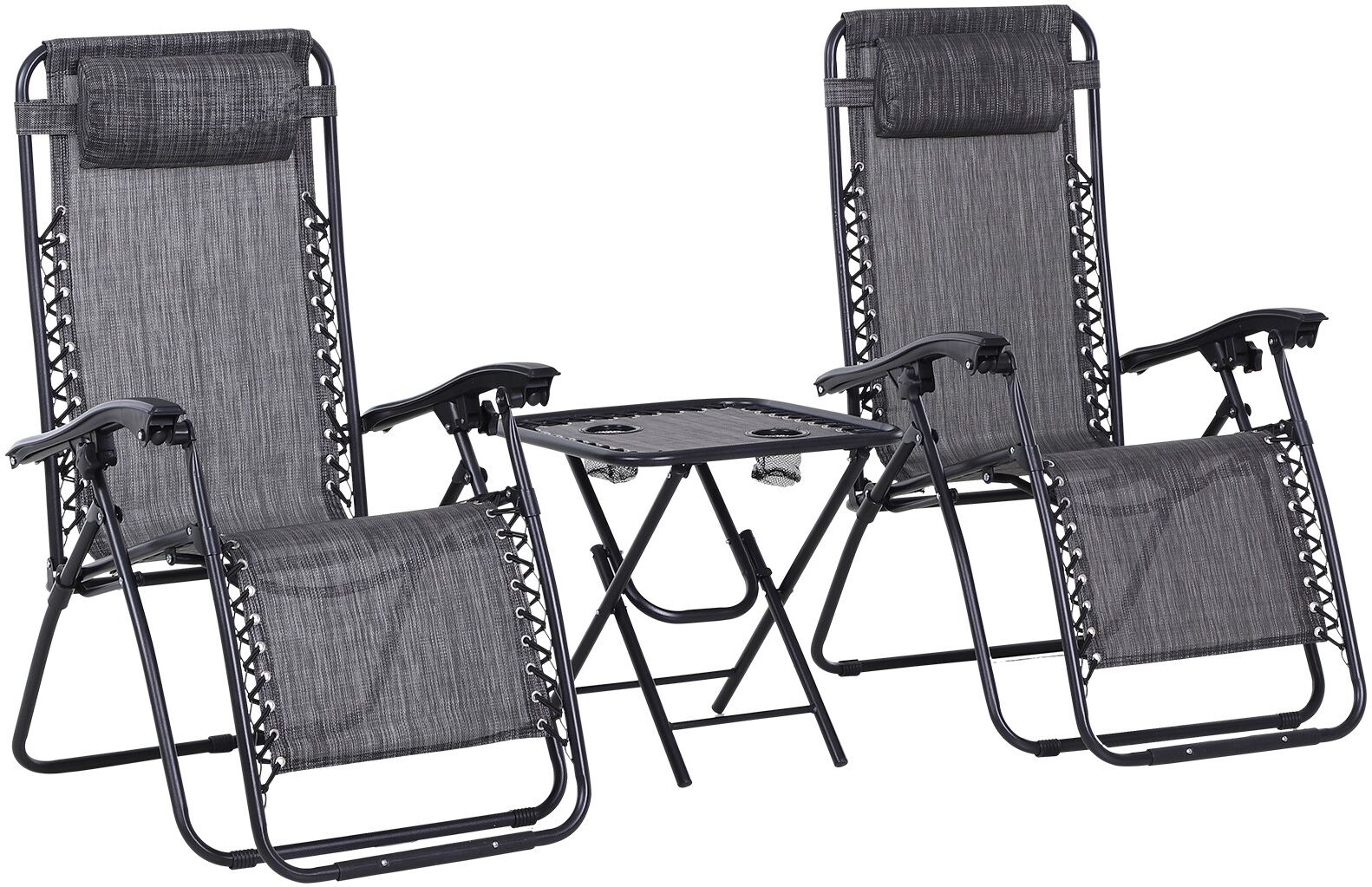 Outsunny Zero Gravity Lounge Set, 2 Reclining Chairs & Table w/ Cup Holders, Light Grey Aosom UK