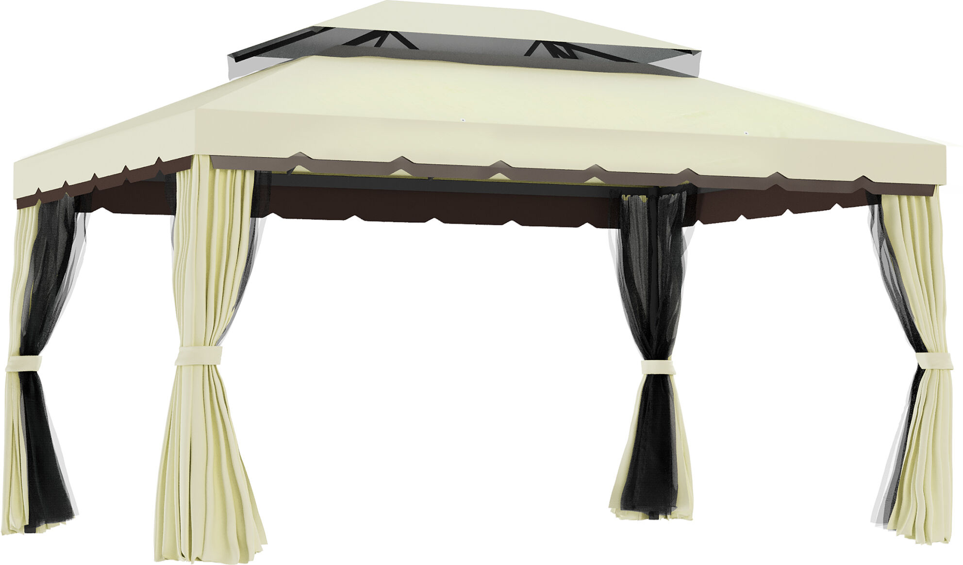 Outsunny 3 x 4 m Aluminium Metal Gazebo Marquee Canopy Pavilion Patio Garden Party Tent Shelter with Nets and Sidewalls - Cream White