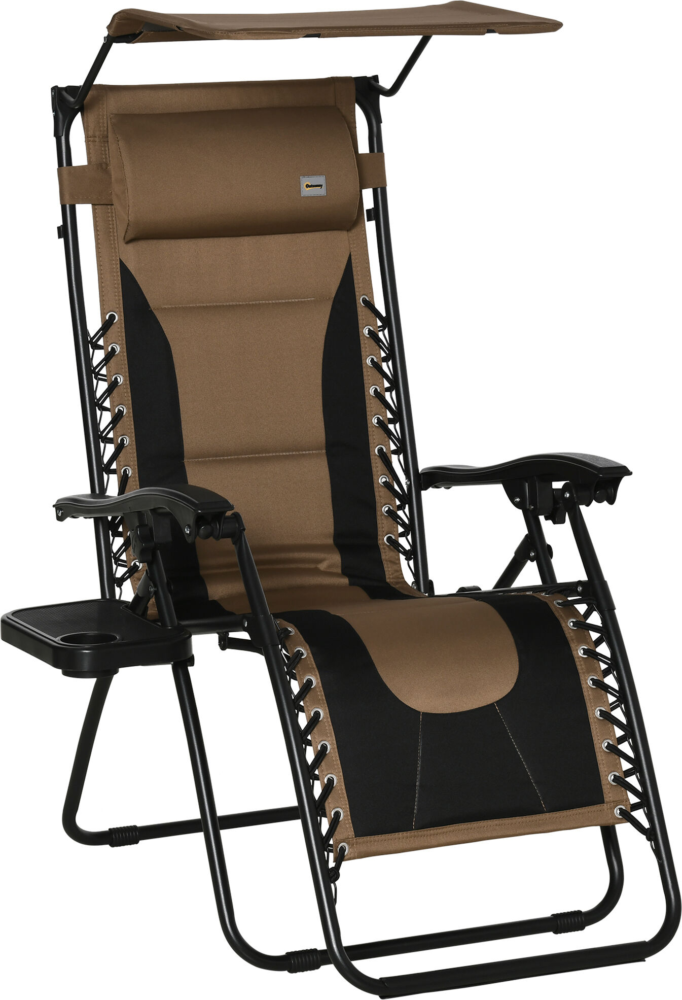 Outsunny Zero Gravity Recliner Chair, Foldable Patio Lounger with Sunshade, Drink Holder & Cushion for Outdoor, Camping, Brown