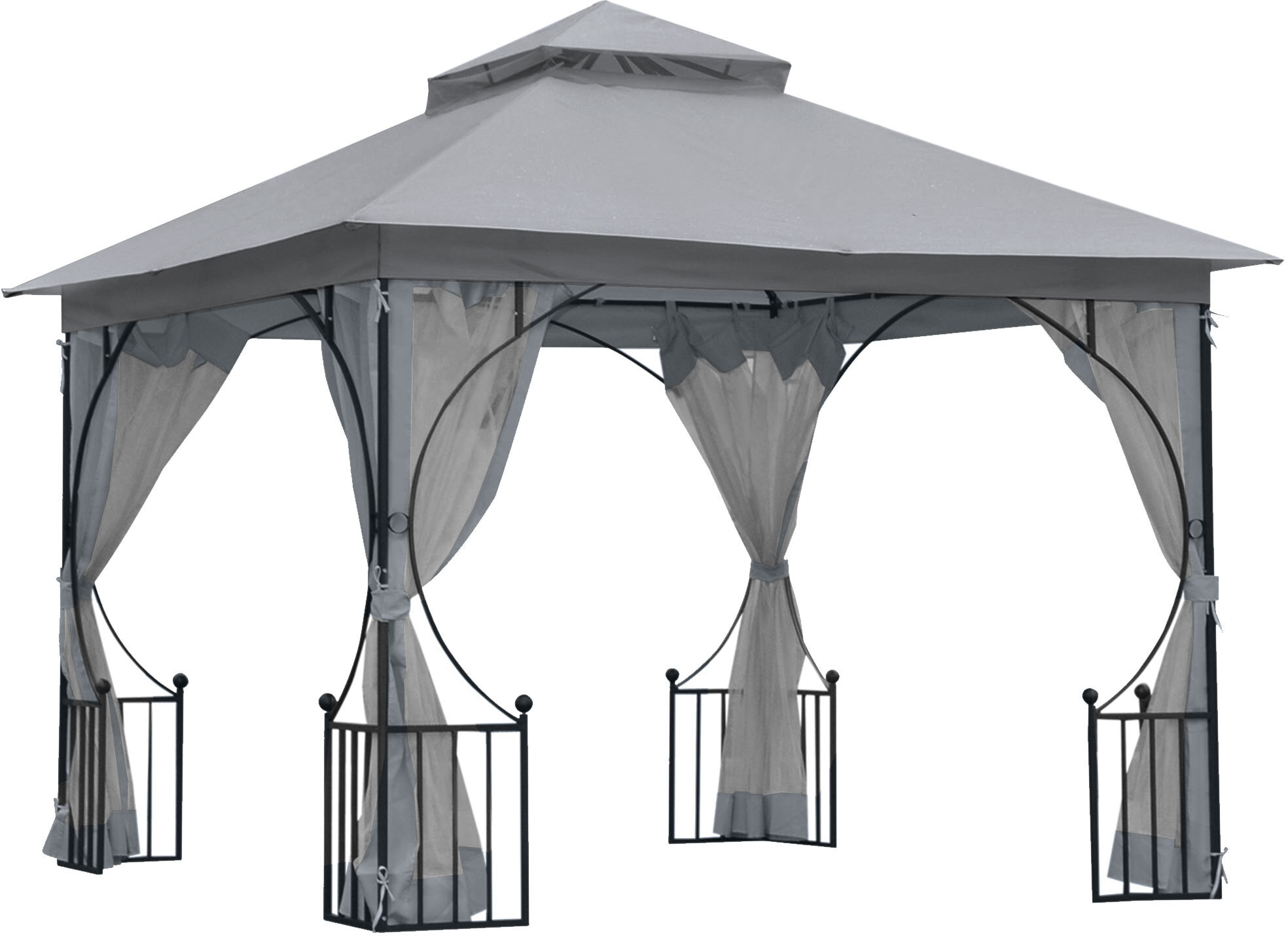 Outsunny 3 x 3 M Garden Gazebo Patio Party Tent Shelter Outdoor Canopy Double Tier Sun Shade Metal Frame Light Grey Aosom UK