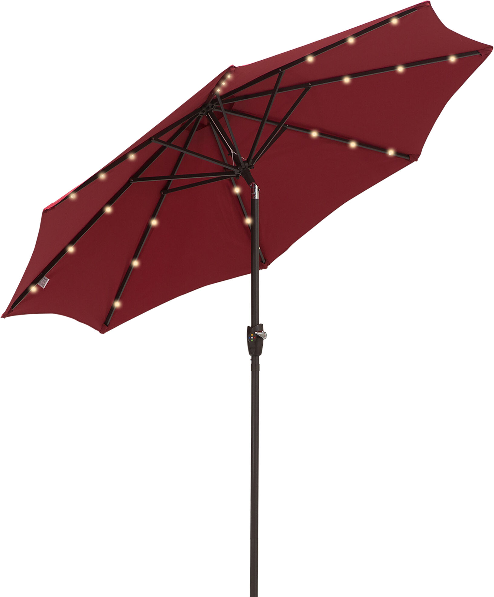 Outsunny Φ2.7m Garden 24 LED Light Parasol Solar Outdoor Tilt Sun Umbrella Patio Club Party Event Manual Sun Shade w/ Hand Crank and 8 Ribs Red