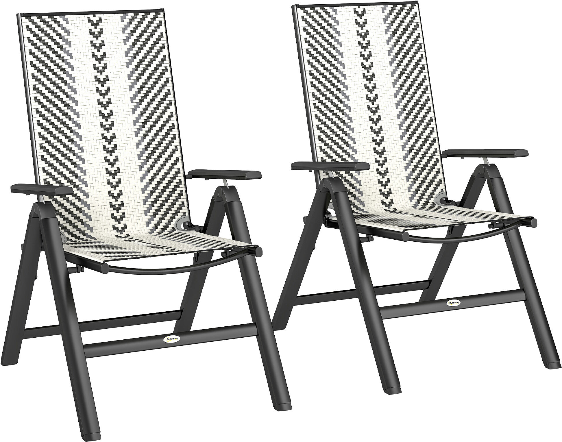 Outsunny Outdoor Rattan Folding Chair with 5-Position Adjustable Backrest, Wicker Garden Dining Chair with Wide Armrest, Set of 2 for Patio, Terrace, Balcony, Grey