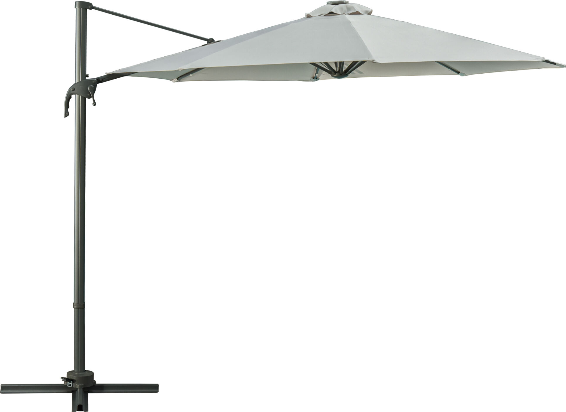 Outsunny 3(m) Cantilever Roma Parasol Patio Sun Umbrella with LED Solar Light Cross Base 360° Rotating Outdoor, Grey