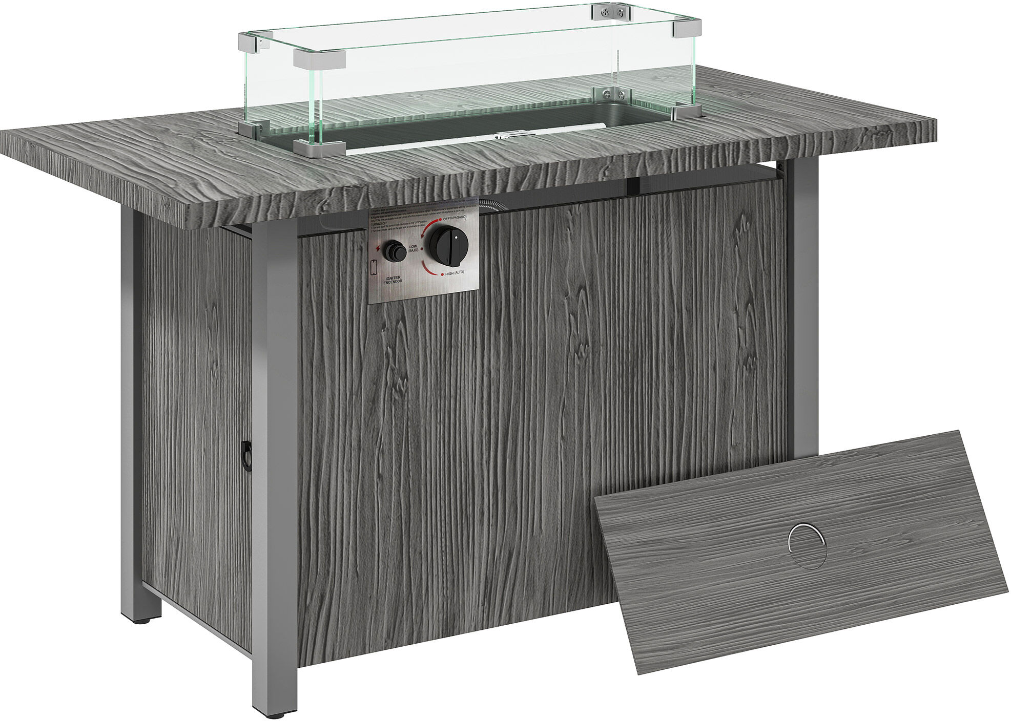 Outsunny 50,000 BTU Gas Fire Pit Table with Cover and Glass Screen - Dark Grey