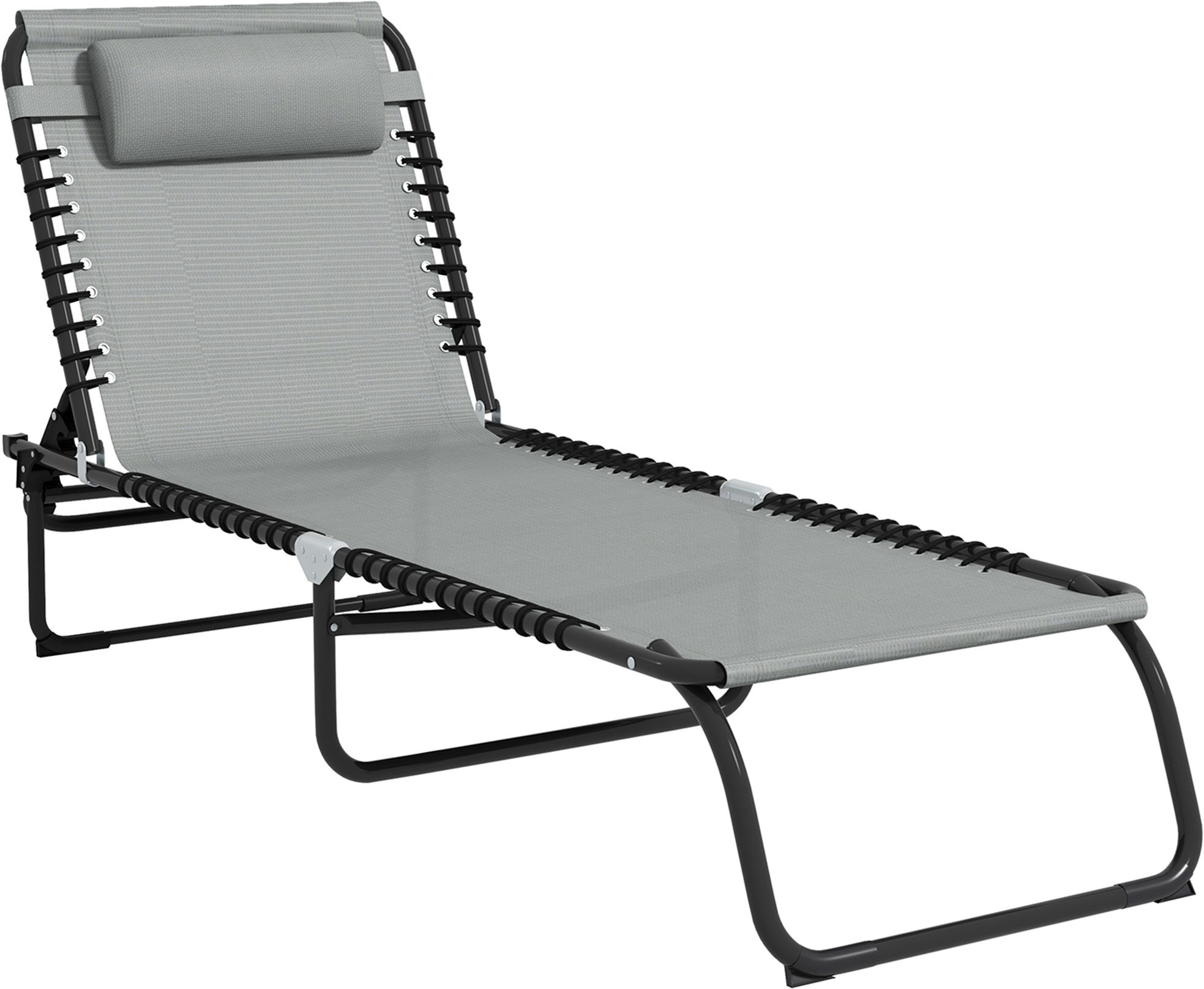 Outsunny Folding Sun Lounger Beach Chaise Chair Garden Cot Camping Recliner with 4 Position Adjustable Light Grey Aosom UK