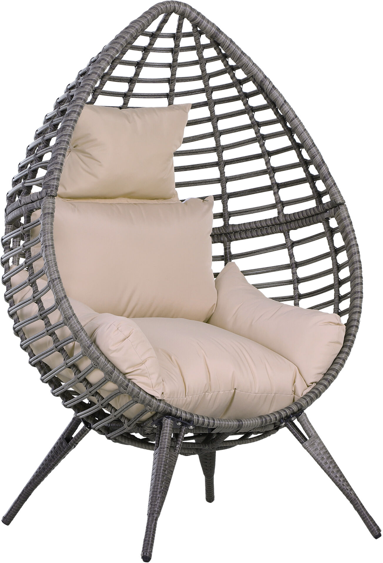 Outsunny Outdoor Indoor Rattan Egg Chair Wicker Weave Teardrop Chair with Cushion