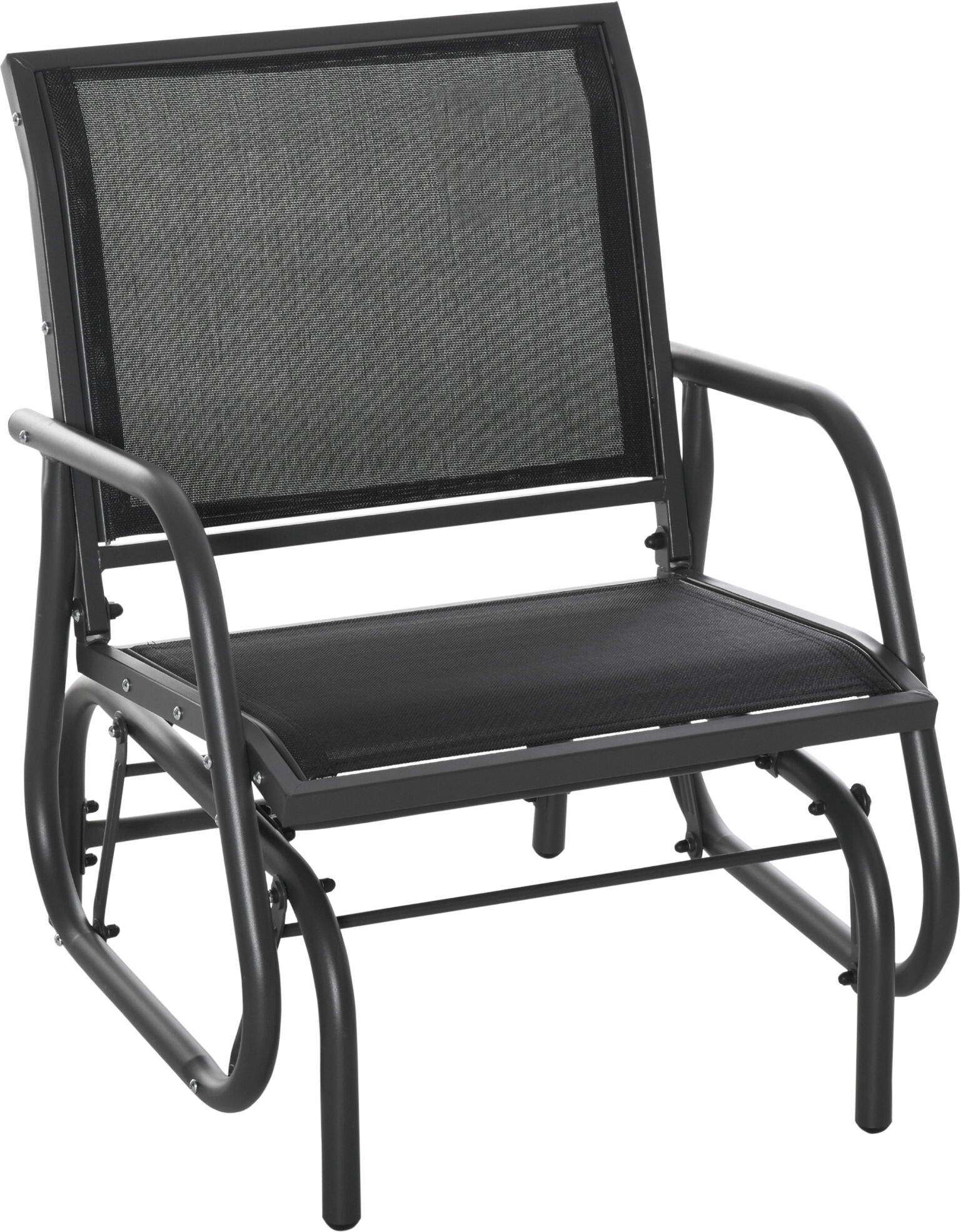 Outsunny Outdoor Gliding Swing Chair Garden Seat w/ Mesh Seat Curved Back Steel Frame Armrests Comfortable Lounge Furniture Dark Grey Black