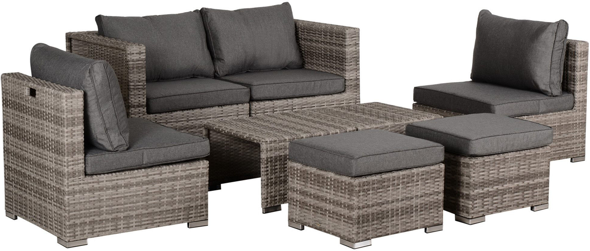 Outsunny 6-Seater Rattan Garden Furniture 6 Seater Sofa & Coffee Table Set Outdoor Patio Furniture Wicker Weave Chair Space-saving Compact, Grey