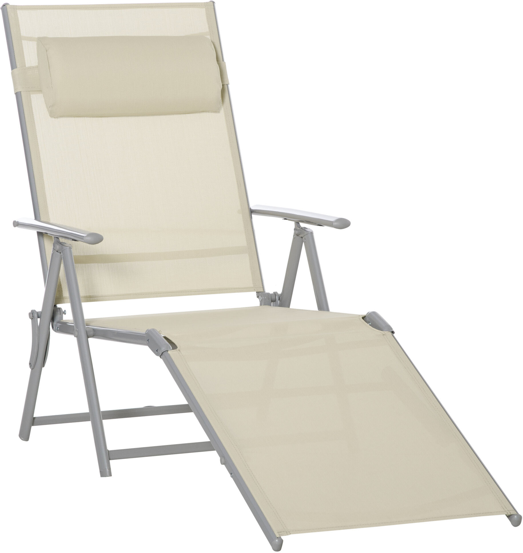 Outsunny Outdoor Folding Chaise Lounge Chair Recliner w/ Portable Design & 7 Adjustable Backrest Positions, Steel Fabric Sun Lounger, Beige Aosom UK