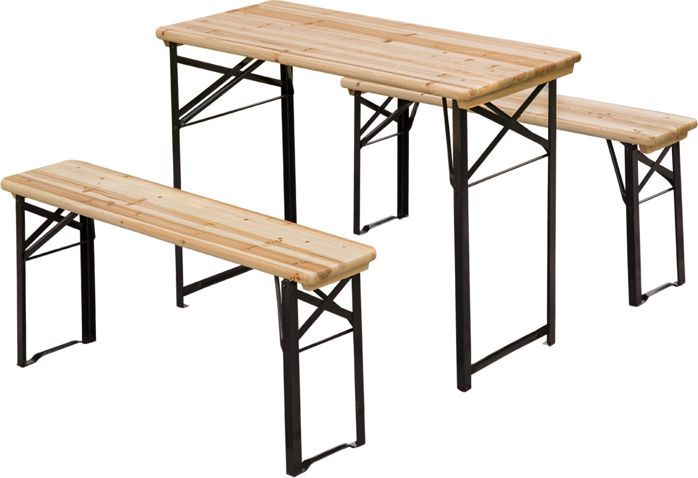 Outsunny Portable Folding Camping Picnic Trestle Beer Table & Bench Set Garden BBQ Chairs Stools Wooden Wood (120cm(L) x 25cm(W) x 46cm(H)) Aosom UK