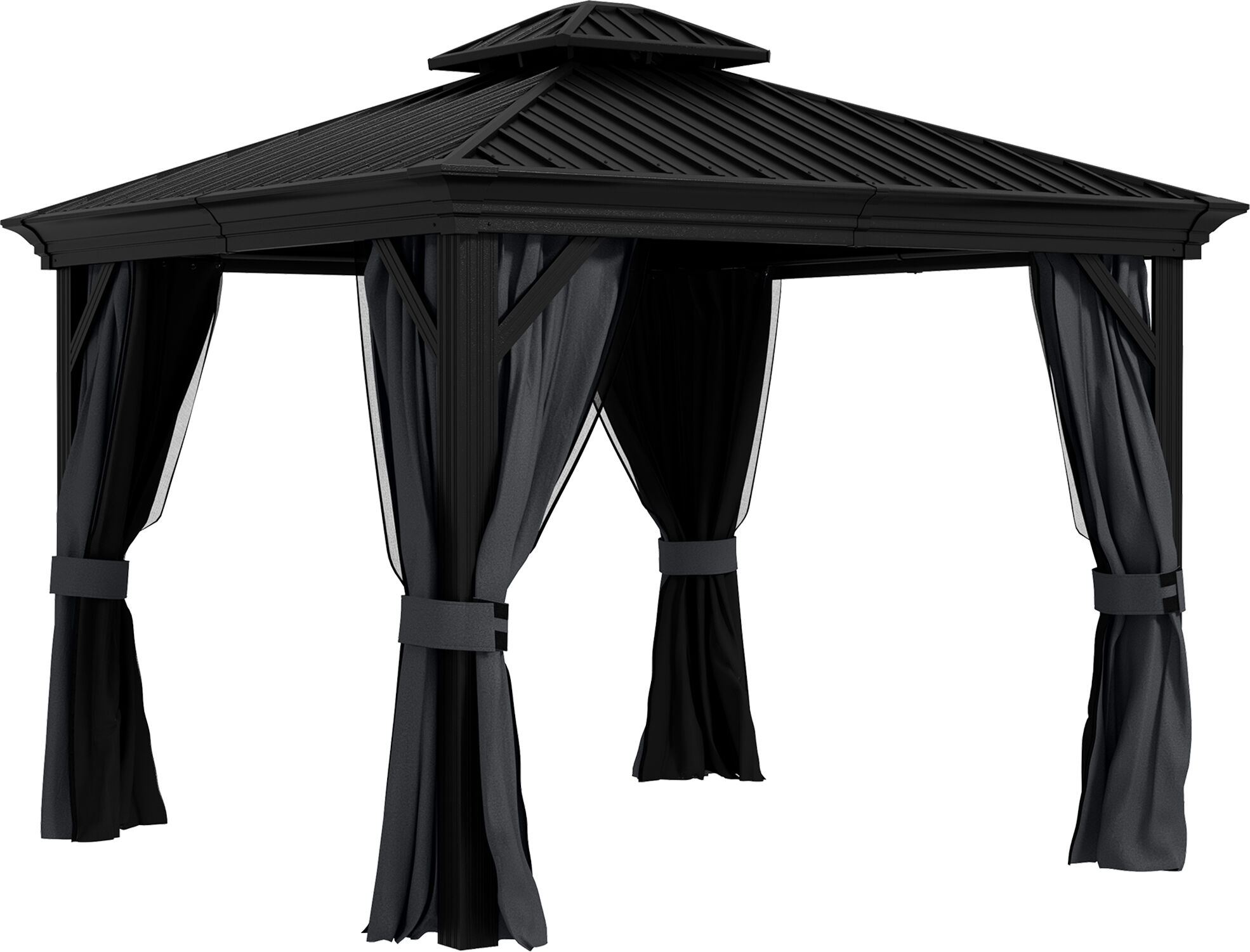 Outsunny 3 x 3.7m Outdoor Hardtop Gazebo Canopy Aluminum Frame with 2-Tier Roof & Mesh Netting Sidewalls for Patio, Dark Grey