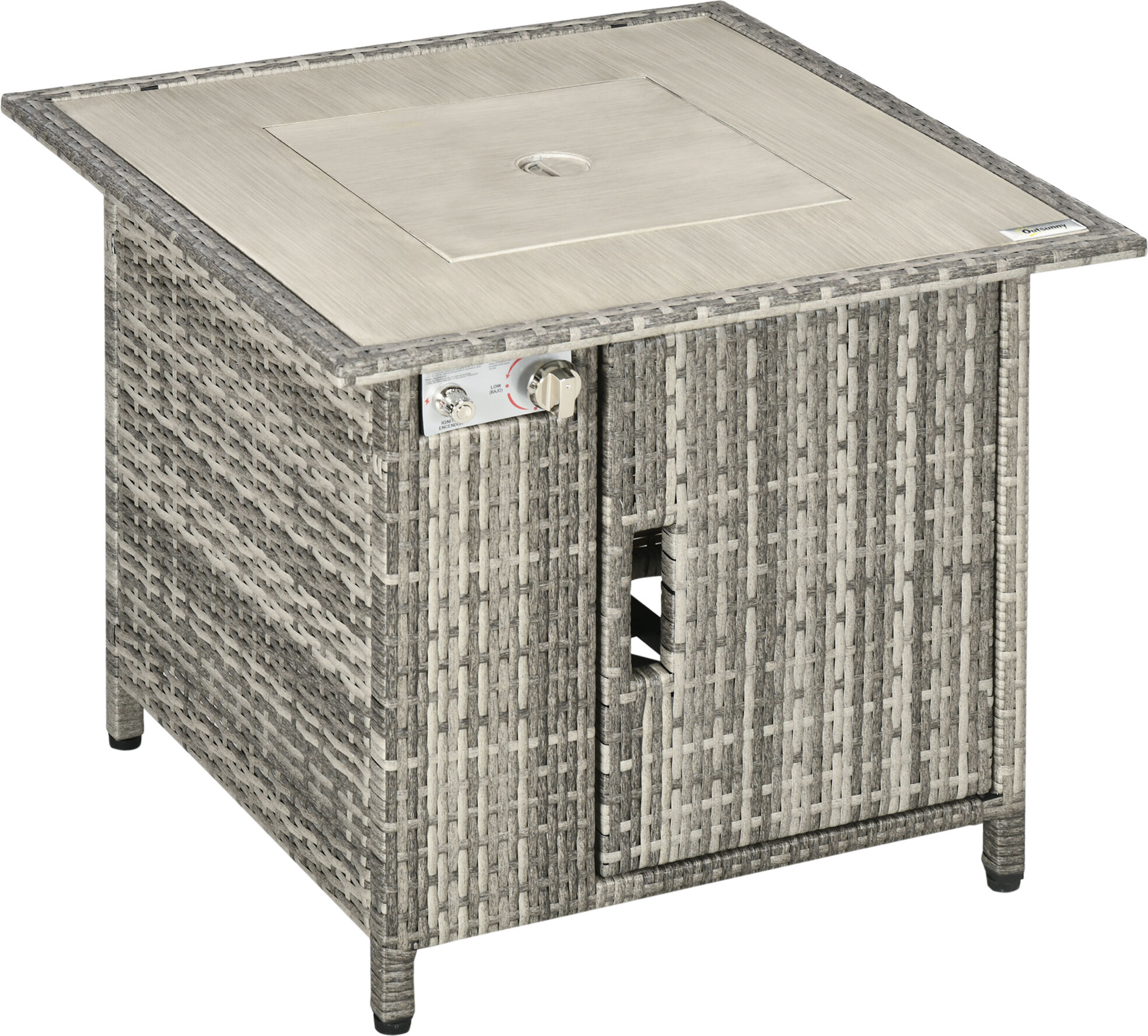 Outsunny Outdoor PE Rattan Gas Fire Pit Table, Patio Square Propane Heater w/ Rain Cover, Glass Windscreen & Lava Stone, 50000 BTU, Grey Aosom UK