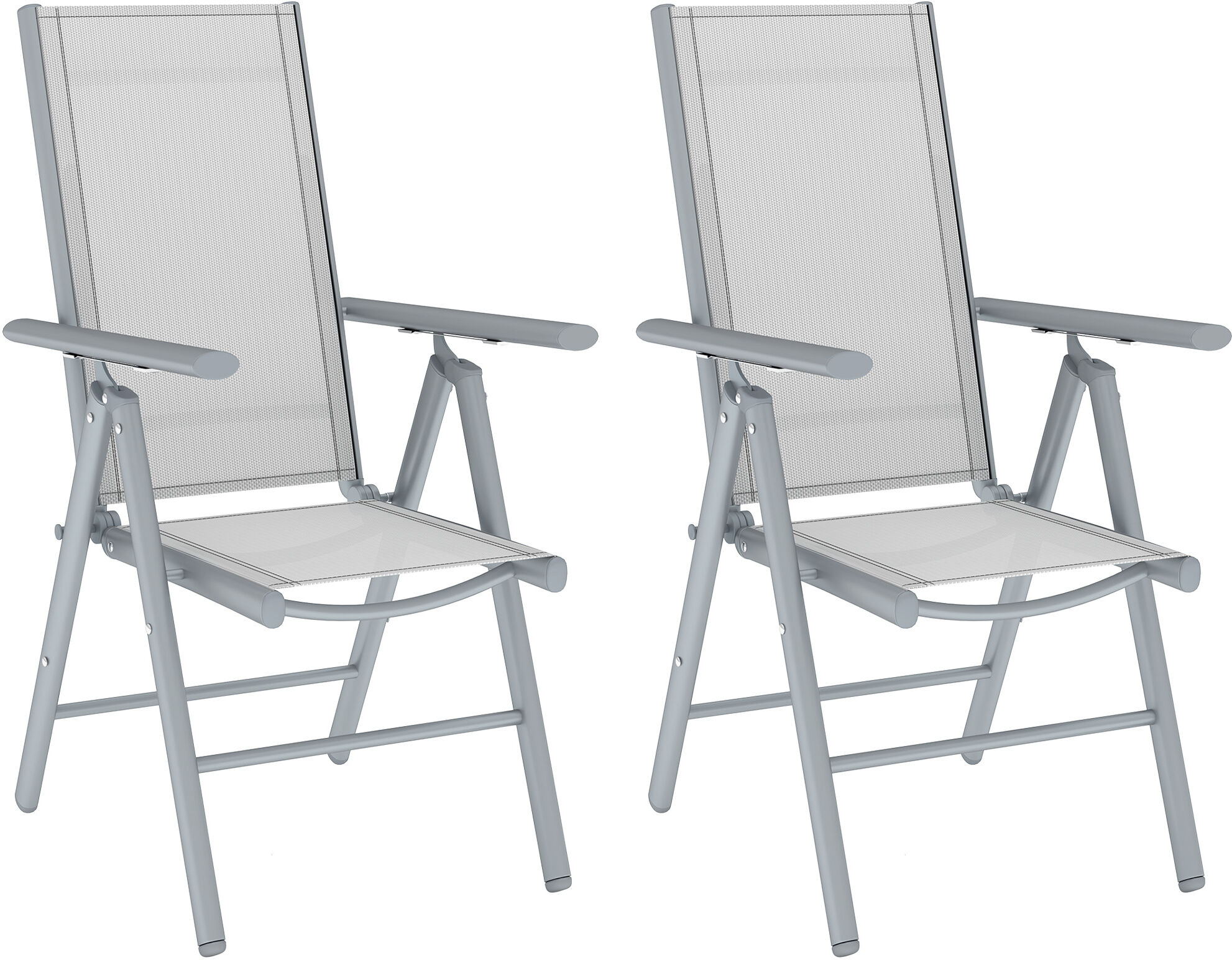 Outsunny Set of 2 Folding Chair, Aluminium Frame Outdoor Camping Chairs with Breathable Back and Seat, Armrests for Patio Deck Balcony, Light Grey