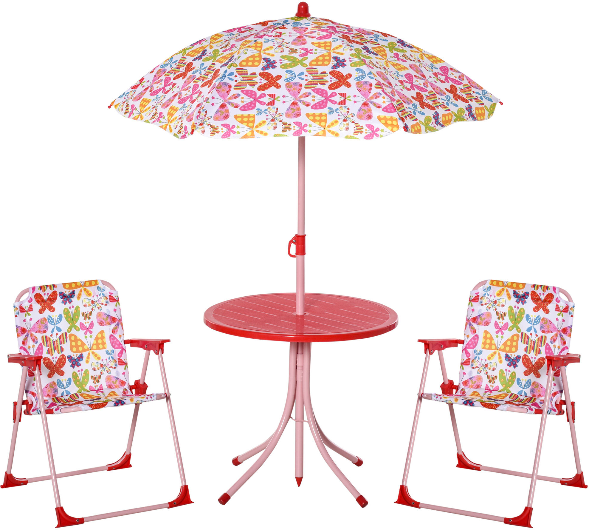Outsunny Kids Folding Picnic Table and Chairs Set Color Stripes Outdoor w/ Parasol Aosom UK
