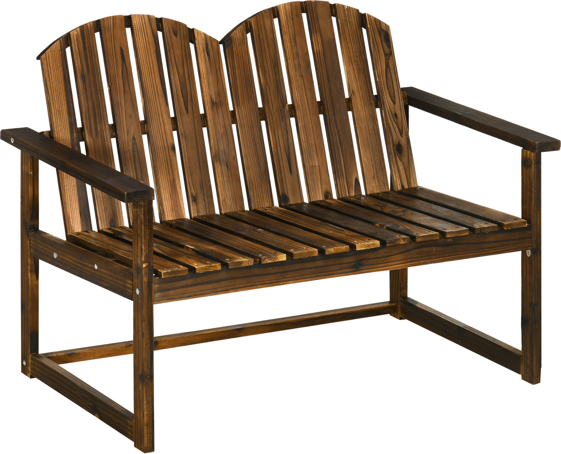 Outsunny Outdoor Wooden Garden Bench, Patio Loveseat Chair with Slatted Backrest and Smooth Armrests for Two People, for Yard Lawn Carbonised Finish