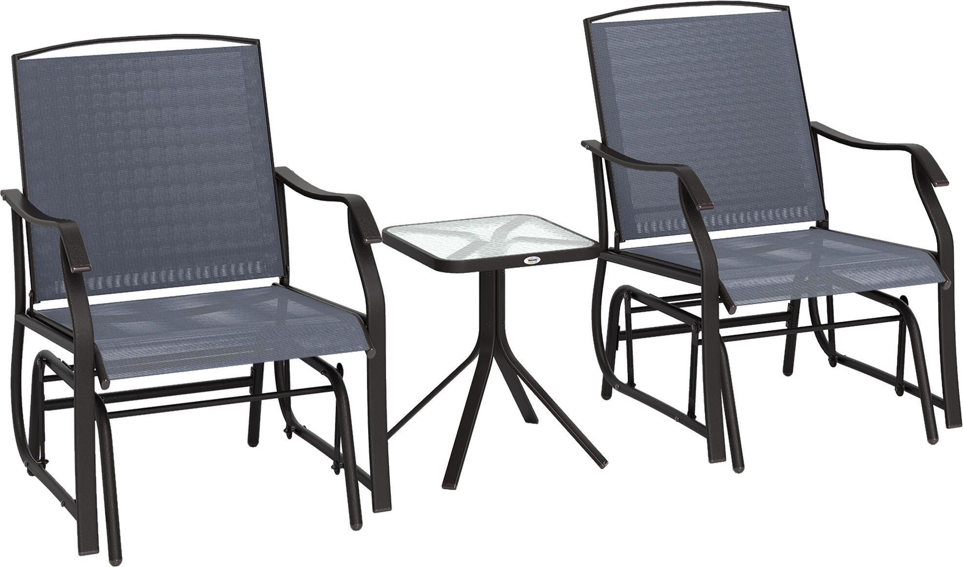 Outsunny Glider Rocking Chair & Table Set 2 Single Seaters Rocker Garden Swing Chair Patio Furniture Bistro Set Grey Aosom UK