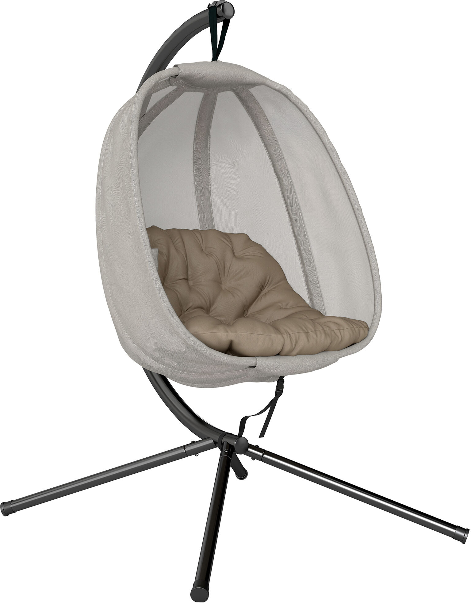 Outsunny Hanging Egg Chair, Folding Swing Hammock with Cushion and Stand for Indoor Outdoor, Patio Garden Furniture, Khaki