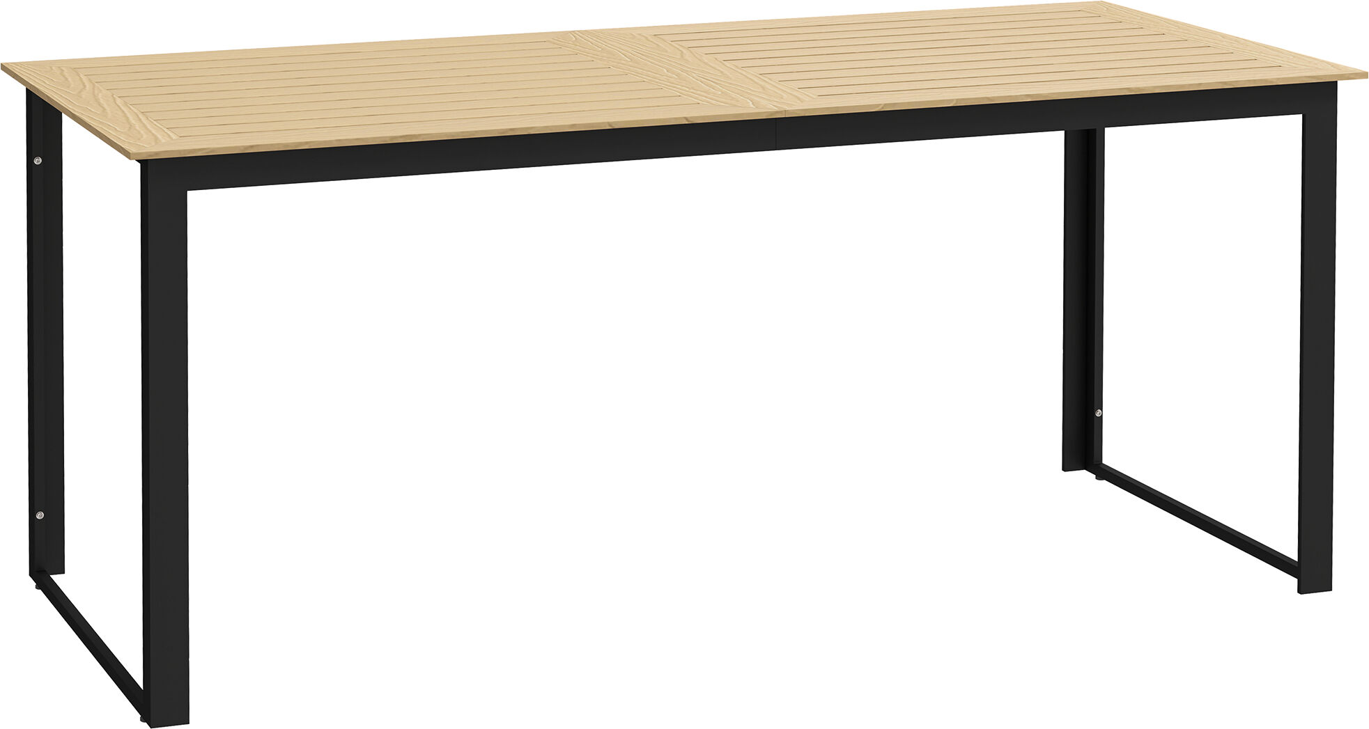 Outsunny Garden Dining Table, 175 x 78 x 75 cm Rectangle Outdoor Table for 6 People with Slatted Table Top, Metal Frame, for Balcony, Deck, Teak