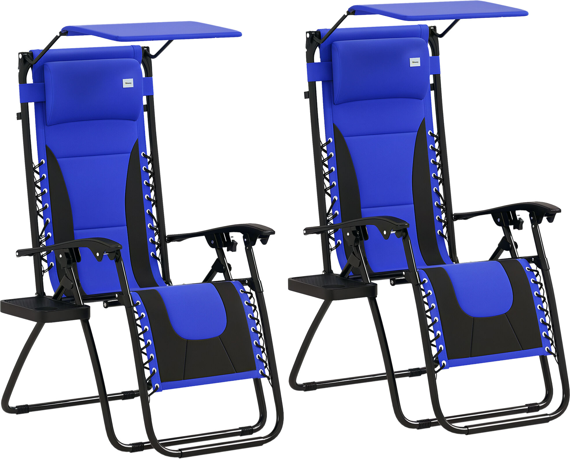 Outsunny Zero Gravity Lounger Chair Set of 2, Folding Reclining Patio Chair with Shade Cover, Soft Cushion and Headrest for Poolside, Camping, Blue