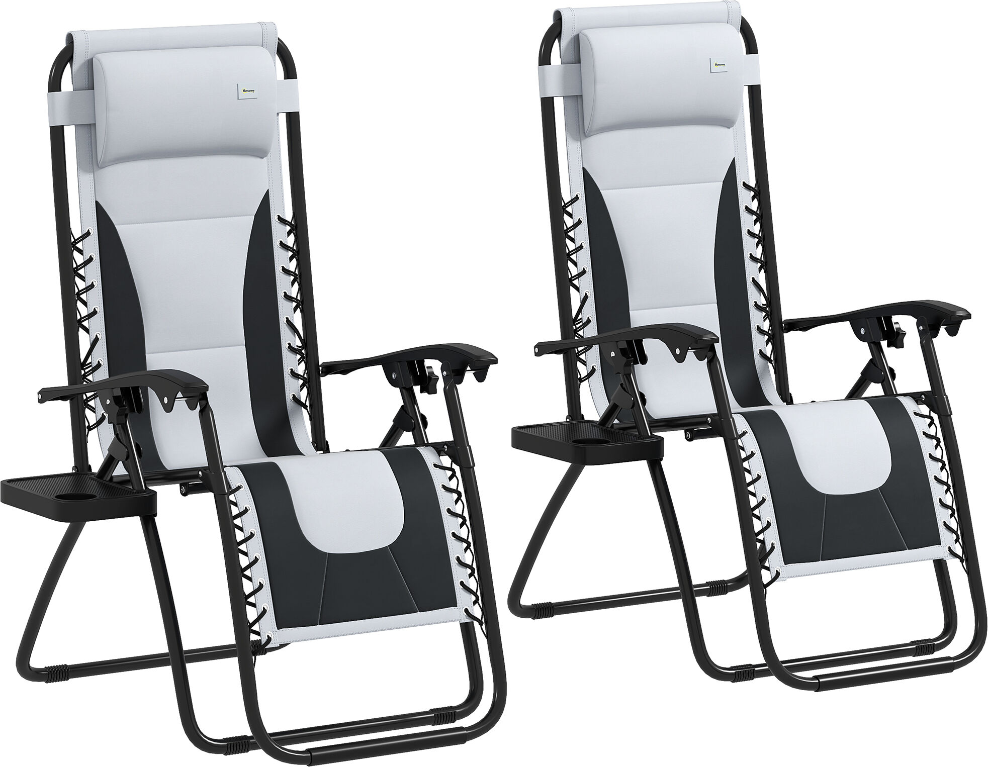 Outsunny Zero Gravity Lounger Chair Set of 2, Folding Reclining Patio Chair with Padded Seat, Cup Holder, Soft Cushion and Headrest for Poolside, Camping, Grey