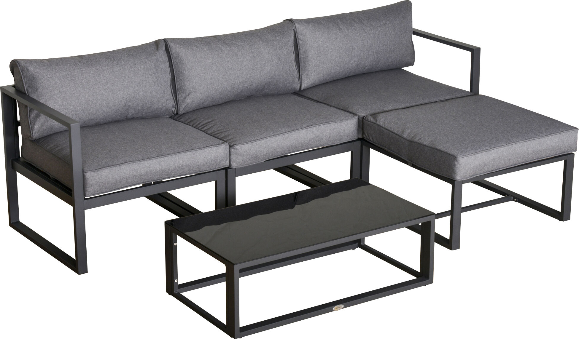 Outsunny 5 Pieces Outdoor Patio Furniture Set, Sofa Couch with Glass Coffee Table, Cushioned Chairs and Metal Frame, for Balcony Garden Backyard, Grey