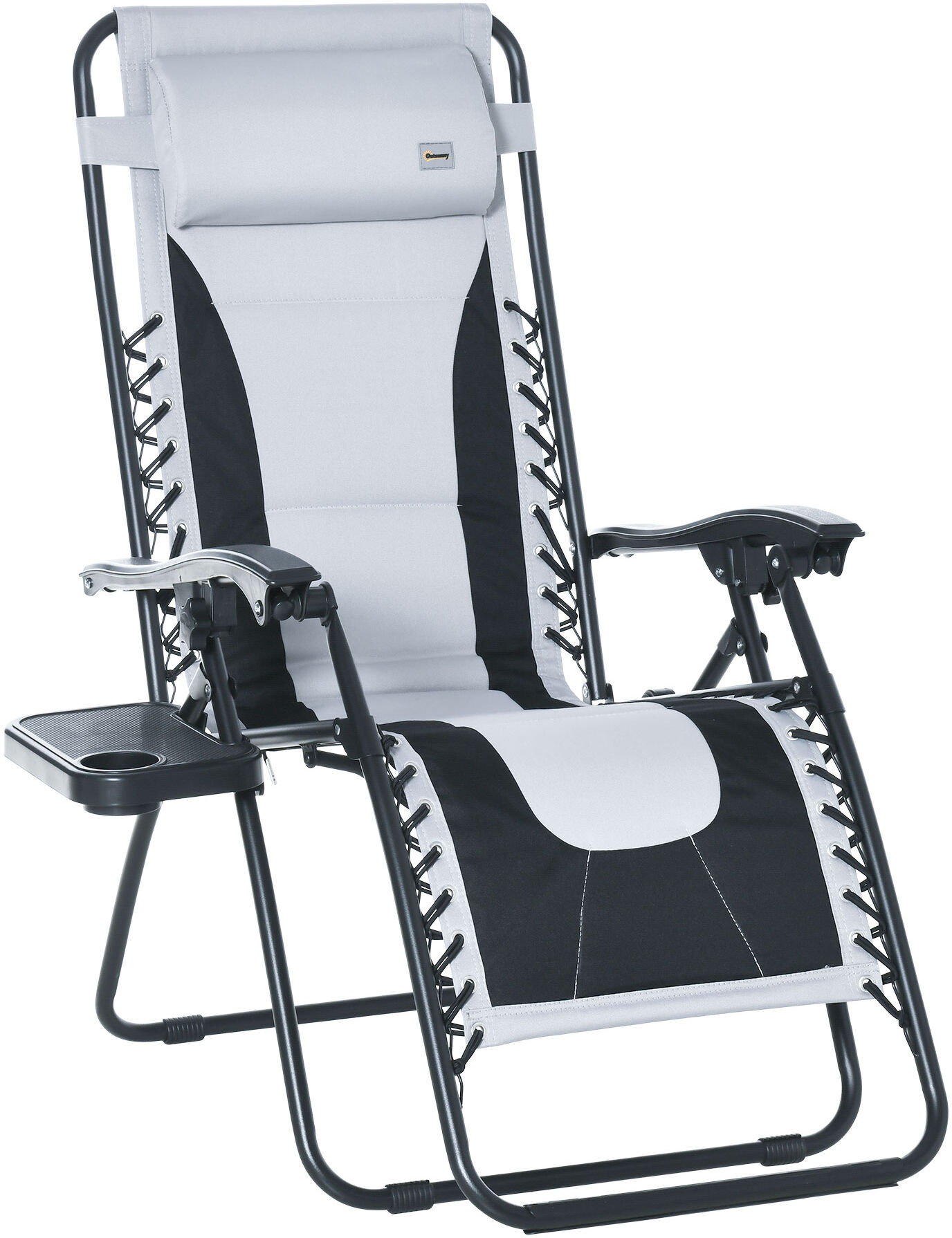 Outsunny Zero Gravity Chair, Folding Recliner, Patio Lounger w/ Cup Holder, Adjustable Backrest, Padded Pillow for Patio, Deck, Light Grey Aosom UK
