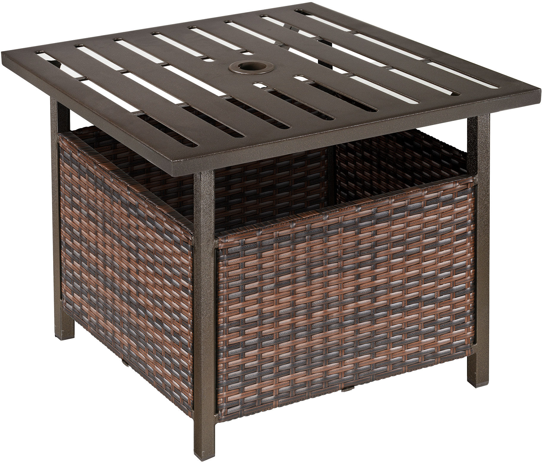 Outsunny Outdoor Rattan Wicker Patio Coffee Table w/ Umbrella Hole Suitable for Garden Backyard Brown