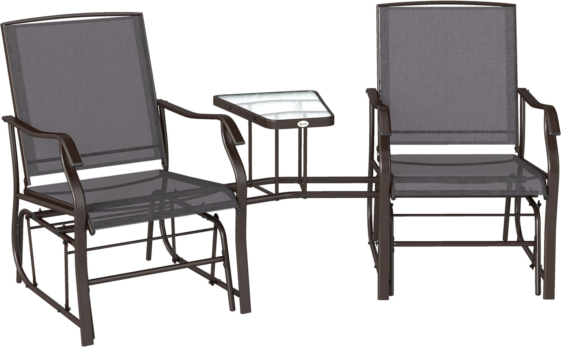 Outsunny Garden Double Glider Rocking Chairs Gliding Love Seat with Middle Table Conversation Set Patio Backyard Relax Outdoor Furniture Grey