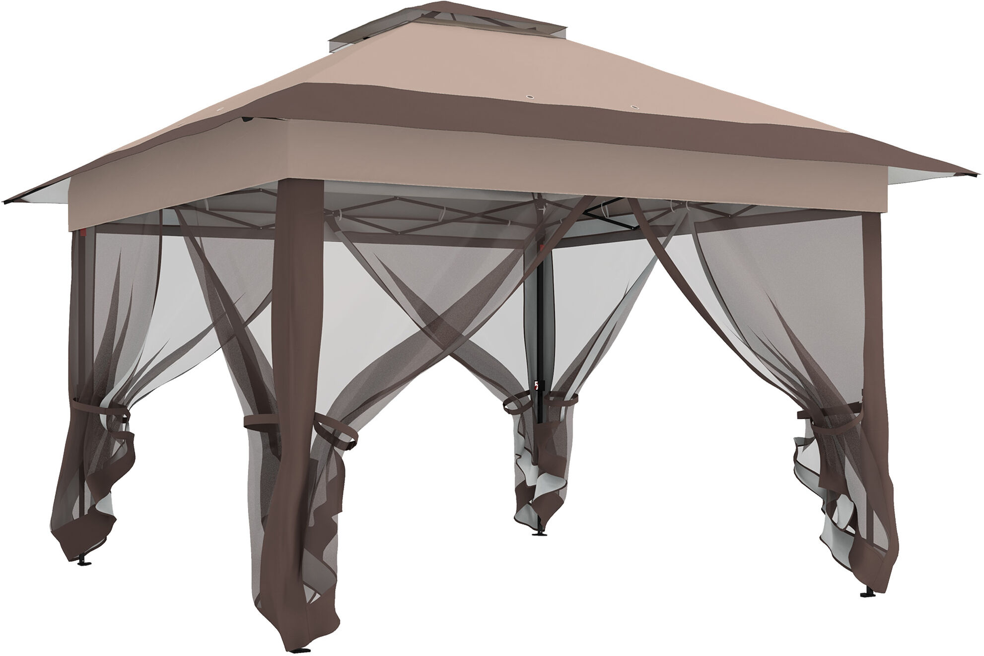 Outsunny 3.6 x 3.6 m Pop up Gazebo with Netting, Height Adjustable Party Tent Instant Canopy Sun Shade Shelter, Khaki