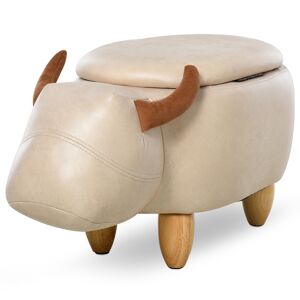 HOMCOM Buffalo Storage Stool, Animal Footstool with Wood Frame Legs, Padded Lid, Cute Kids Ottoman Furniture, Ivory